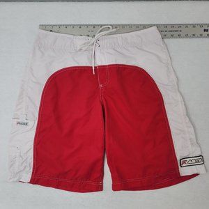 Plastic Board Shorts Mens size 36 Red/White Logo Design Hybrid Surf skate Swim